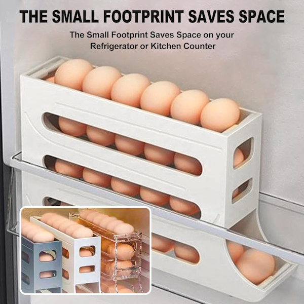 Egg Holder for Fridge, Space Saving Fridge Egg Organizer, 4 Layers Rolling Egg Dispenser Storage 30 Egg, Egg Dispenser for Refrigerator Grey A