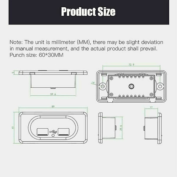 12/24v Kort Linje Dobbelt 2 Usb Stik Modul Oplader Campervan Campingvogn Autocamper