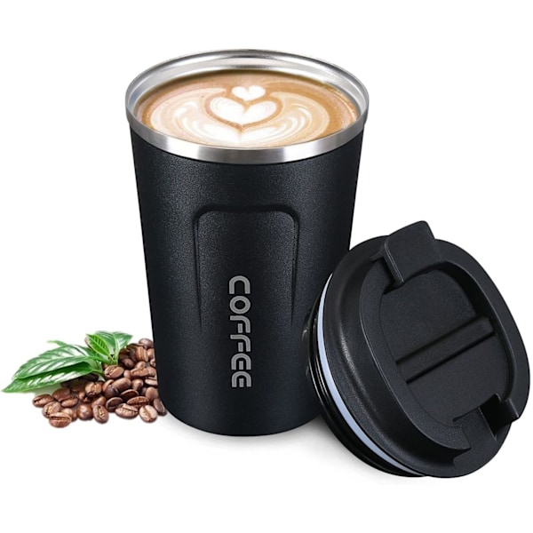 380ML Kaffemugg, Rostfri Resemugg, Dubbelväggsisolering Bilmugg, Superbred Kaliberkopp