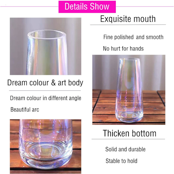 Vas för blommor Färgglad glasvas Iriserad glasvas ins Modern glas Hög vas dekor modern för hemmakontor Vardagsrum