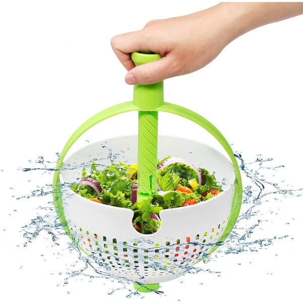 Liten salladssnurra, snabbt och enkelt roterande avloppskorg, grönsakstork, frukttvätt, kökstvättfilter för grönsaker med hopfällbart handtag