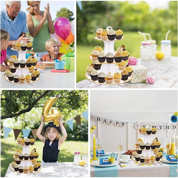 2 Pak Hvid Kage Stativ Pap Kage Stativ 3 Trins Kage Dessert Holder Pap Rund Tårn Pap Kage Stativer