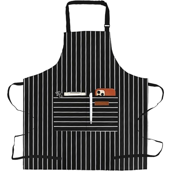 Förkläden för kvinnor med fickor Unisex Vuxna Matlagning Bakning Kök Kock Bomulls Förkläde Justerbar Bib