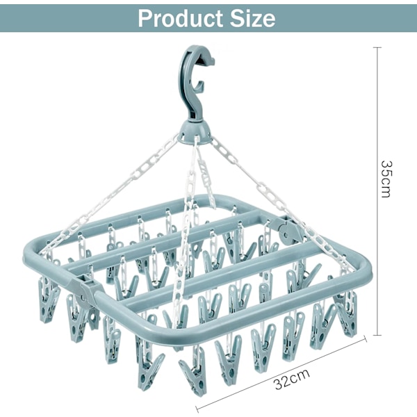 Tørkestativ for klær og sokker (32 klips) tørkestativ, roterende vindsokkhenger for klesvask, for sokker, undertøy