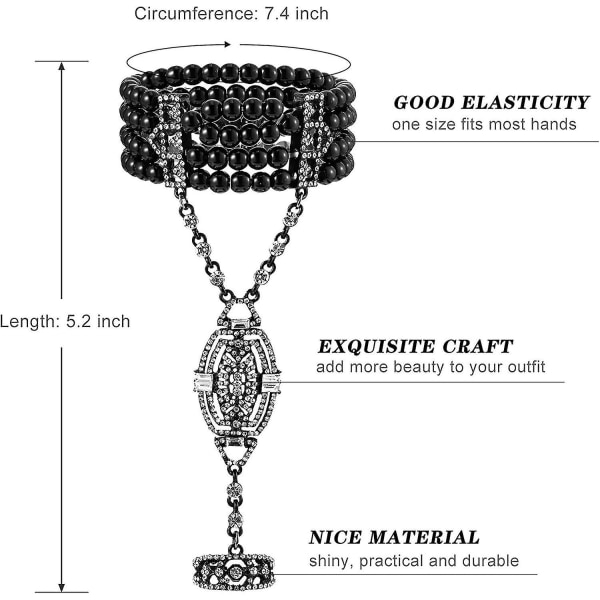 2 stykker 1920'erne Flapper Armbånd Ring Sæt imiteret perle krystal armbånd til kvinder