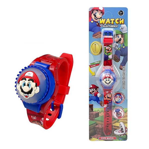 Børne 3D Tegnefilm Ur Blinkende Lys Op Glød Digital Ure Spinde Top Flip Cover Armbåndsur Nytårsgave Mario