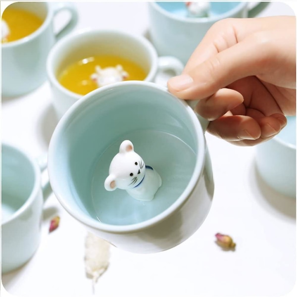 3d tegneserie miniatyrdyr kaffekoppkrus med babykatt inni - dyreelskere tekrus for kvinner Jenter(katt)