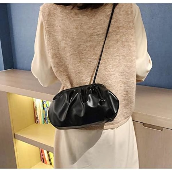 Kvinnors mjuka moln dumplings väska crossbody väska eller clutch väska axelväska-svart