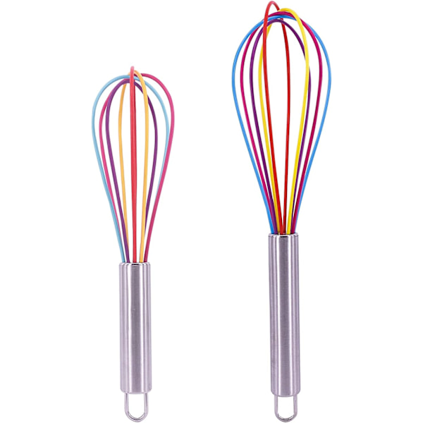 2 Pcs Silicone Whisk Set, Rainbow Whisk Non Stick Hand Whisk Mini Silicone Balloon Whisk Small Plastic Stirrer