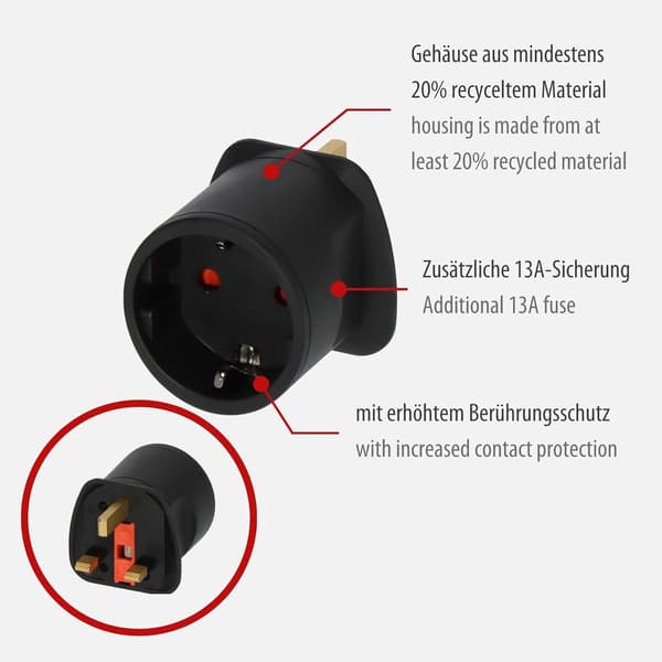 Rejse stik/rejseadapter (rejseadapter til: UK stik og Euro stik) sort