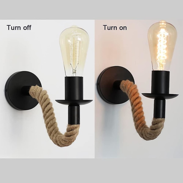 Retro vägglampa i hamparep - Passar i hall eller sovrum - E27-lampor (utan glödlampa) - without Bulb 2pcs