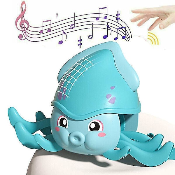 Elektrisk kravle legetøj + musik LED lys USB genopladelig - Blue Octopus