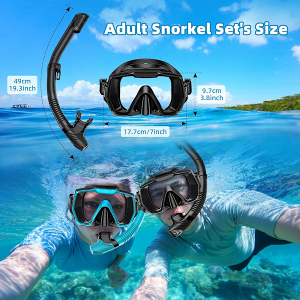 Set for voksne snorkleutstyr Anti-Leak og Anti-Fog herdet glass View Swim Mask Dry Top Snorkling Scuba Diving Svømming Reise med bæreveske