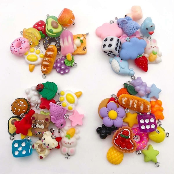 10/20 stk. farverige resin charms med dyre- og frugtserie imitation til DIY smykkefremstillingstilbehør Randomly mix 20pcs