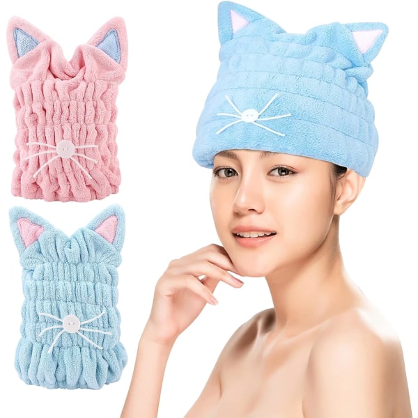 2 stk Tørre Hårhette Hår Tørkehåndklær for Kvinner Rask Tørking Badehette Mikrofiber Tørre Hårhette Rask Tørking Hår Wrap
