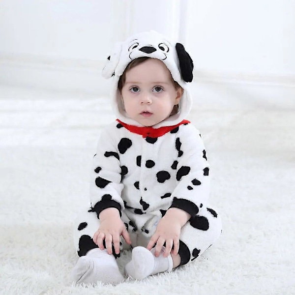 Vauvan dalmatialaiset pilkullinen koiran asu Kigurumi sarjakuva eläinhaalari vauvan taaperon haalari flanelli Halloween naamiaisasu 66 (4-9M)