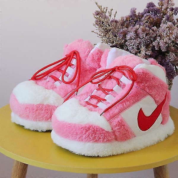 Sneakers-lignende Plys Sutsko Kreativ Indpakning Fuzzy Varme Vinter Indendørs Hjemmesko Bomuldssko Pink