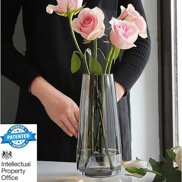 Premium Kvalitet Ekstraordinær Klar Stor Høj Blomster Vase 22 cm - Hjemmeindretning, Værelse Bondehus, Midterstykke, Patenteret Design-Grå