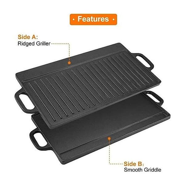 Grill, non-stick støbejerns stegeplade, riflet og flad
