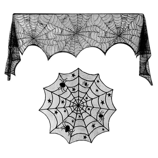 18 x 96 tommer blonder Spiderweb Peismantel og 40 tommers rund duk blonder Spider Web Table Co