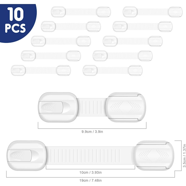 Säkerhetsskåpslås för barn, 10-pack justerbara för barn, skåp, låda, kylskåp, enkel installation, inga verktyg behövs