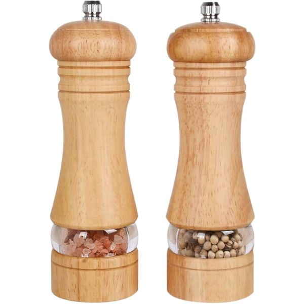 Manual Pepper and Salt Mill, Wooden Adjustable Pepper Grinder Spice Shaker for Professional and Home Kitchen Use, Set of 2 Spice Grinders