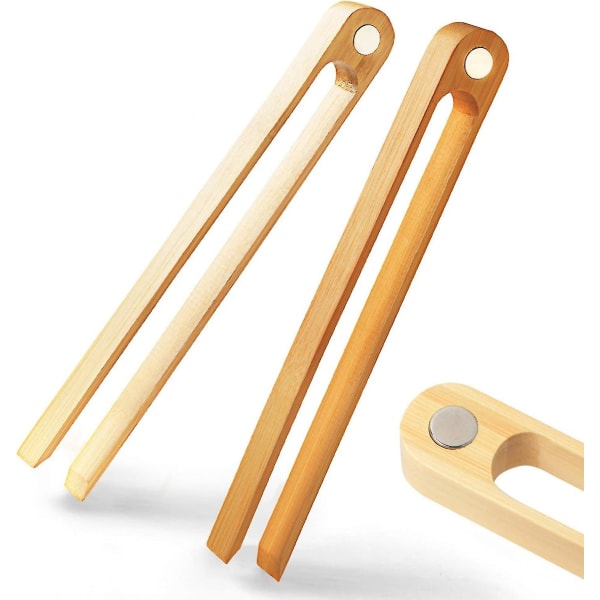 Magnetiska bambu-tång för rostat bröd: 22 cm träkökstång för bröd - Modern, miljövänlig och platsbesparande kökstillbehör - 2 st