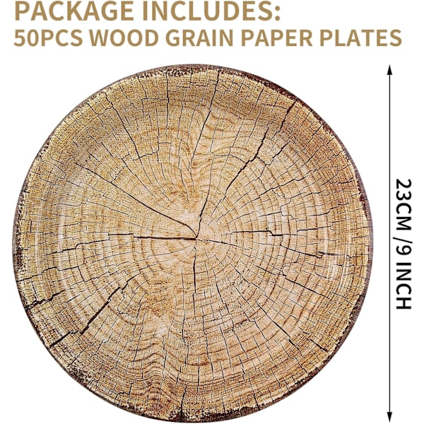 Träimitation Partytillbehör Träimitation Papptallrikar 50 stycken, 9\" Rustik Träskiva Papptallrikar