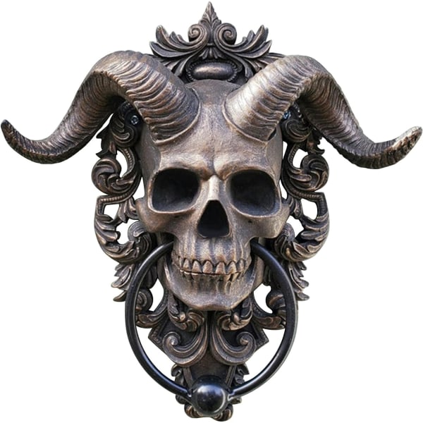 Horned Skull Door Knocker - Heavy Duty gotisk hängande dörrknacker, perfekt för ytterdörrar och verandadekorationer (1st, One Size)