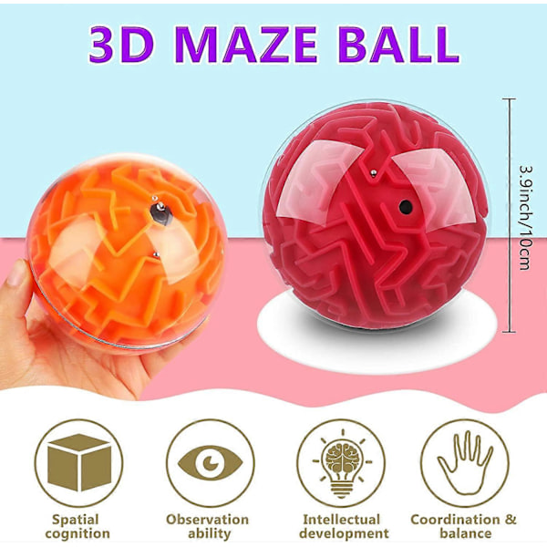 4 Stykker 3D Labyrint Ball Labyrint Puslespill Ball Magiske Hjernevrider Spill Sfære Pedagogiske Puslespill Leker Labyrint Puslespill Kube Ball for Voksne og Studenter Tenåringer