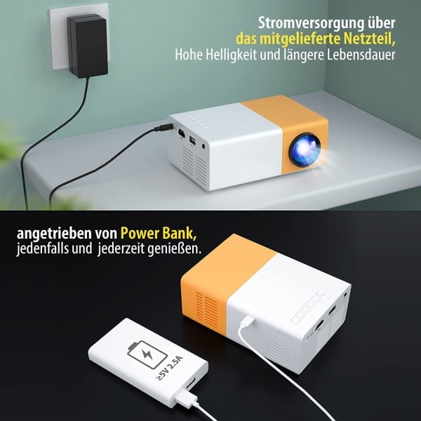 Mini projektor, LED mobiltelefon videoprojektor Full HD til hjemmebiograf, til udendørs brug