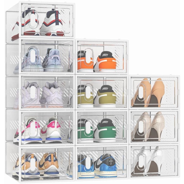 Shoe Box,12 pcs Shoe Storage Boxes Clear Plastic Stackable, Shoe Organizer Containers with Lids for Women/Men