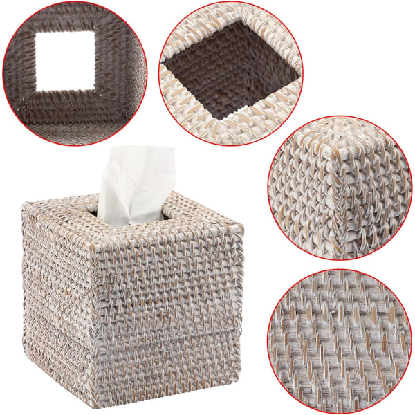 Rattan Firkantet Tissue Cover Holder Dekoration Tissue Organizer Box Terning Tissue Paper Holder Box Tissue Storage Case Dispenser Serviet Organizer