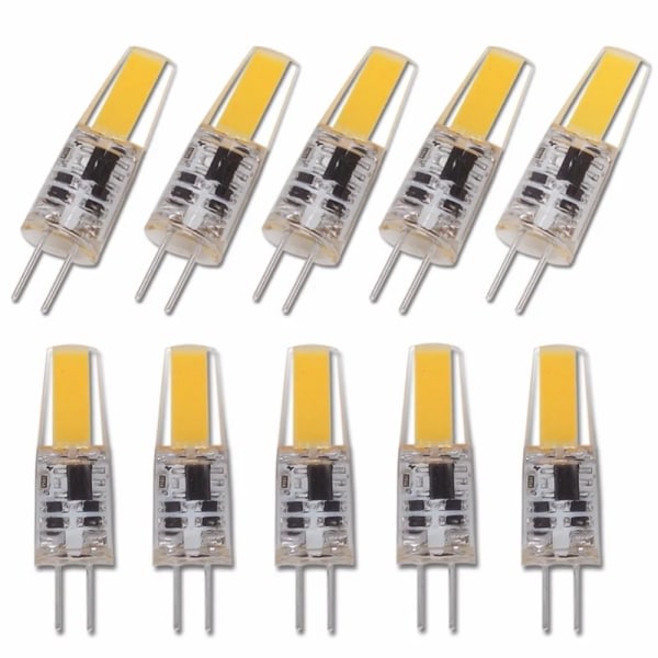 Nya 10-pack dimbara Mini G4 LED COB-lampa 6W glödlampa AC DC 12V 220V stearinljus ersätter 30W 40W halogen för ljuskrona strålkastare - DC12V Cold White