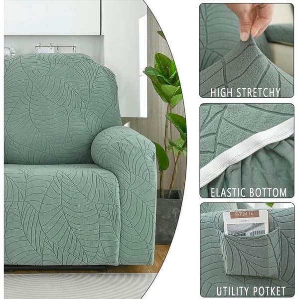Jacquard överdrag till reclinerfåtölj, 1-sits, töjbar polyester/elastan med elastisk sidoficka, matchagrön