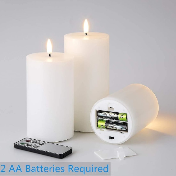 Hvid flad top flammefri stearinlys med fjernbetjening, flimrende ægte voks LED batteri lys D 3" H 4" 5" 6