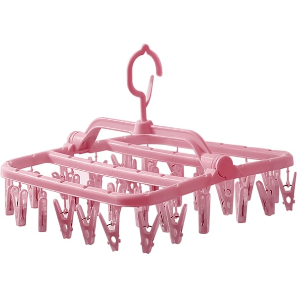 32 Peg Foldable Sokketøjere med Clips, Rotary Hook Drip Hanger, Multifunktionel S, Underbeklædning, Plastik Bærbar Tørring, Pink