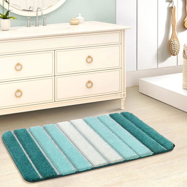 Bademåtte 50 x 80 cm Skridsikker Badeværelsesmåtte Superabsorberende Vand, Maskinvaskbar, Mikrofiber Absorberende Badeværelsesgulvmåtte, Turkis