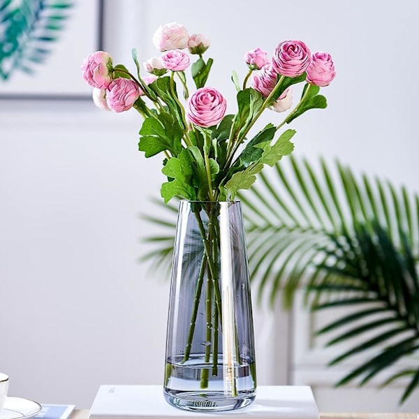 Premium Kvalitet Utsøgt Klar Stor Høj Blomster Vase 22 cm - Hjemmeindretning, Stue Bondehus, Midtpunkt, Patenteret Design-Grå