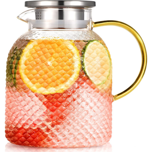 1.8L Glasskanne med Lokk, Glass Vannkanne for Kjøleskap, Varmebestandig Vannkaraffel, Kanne for Juice, Iste, Melk, Kalde og Varme Drikker