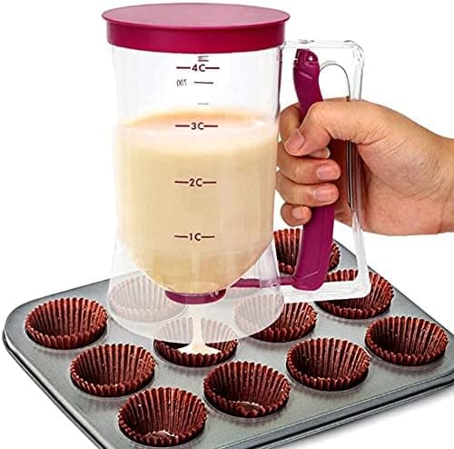 Deigkutter, Kakedeigdispenser, Vaffeldeigdispenser, Røredispenser med lokk og skala, Bakeverktøy, 900ml