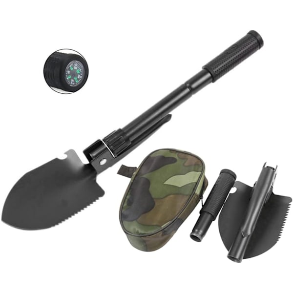 Lille Foldbar Campingspad, Mini Kompakt Pickaxe med Bæretaske til Havearbejde, Offroad, Jagt, Bilnød, Fjern Is (Sort)