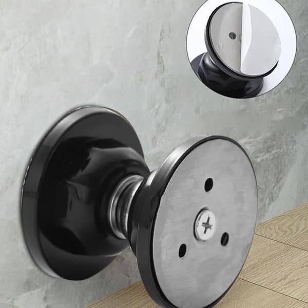Dörrstopp - Kraftfull magnet - Väggmontering - Rund - Svart