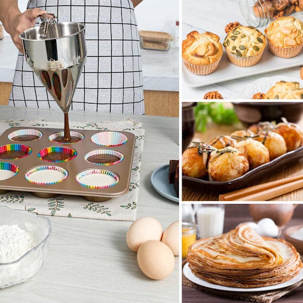 Batter Batter Dispenser i rustfritt stål med stativ for kake, donuts, cupcakes og pannekaker