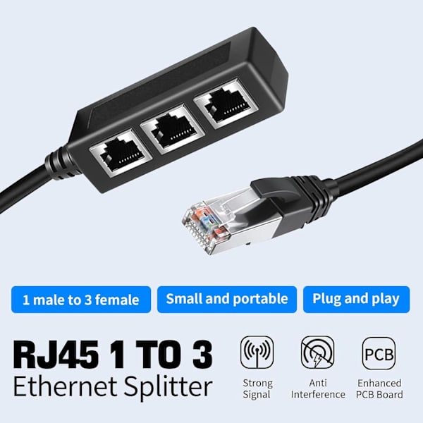 Ethernet-splitter RJ45 LAN-kabelkontakt 1 till 3 Nätverksadapter Internetuttag Extender för Super Cat5, Cat5e, Cat6, Cat7, Cat8-kabel