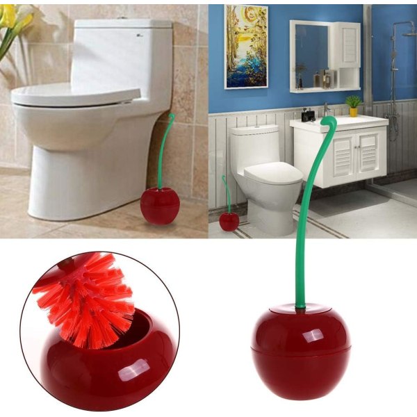 Cherry Shape wc-harja- ja set, Premium muovinen pyöreä kulhojen set kylpyhuoneeseen, kestävä pidike syväpuhdistavilla harjaksilla
