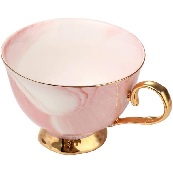 Marmor keramikkopp och set Kameliamönstrat ben Kina kaffemugg Tekopp Guldkant med kaffekopp, fat och sked, 200 ml (rosa)