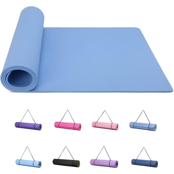 Gymnastik Pilates träningsmatta för kvinnor Halkfri tjock 6 mm med bärrem Tpe 183 x 61 x 1 cm