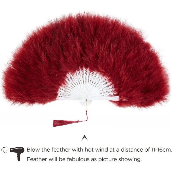 Fjerfan, Vintage Folde vifte Flapper Hånd vifte - Red