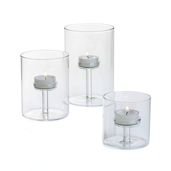 Glas Tealight Ljus Ljus Set om 3 Genomskinliga Votiv Ljusstakar för Bröllop Fest Hem Vardagsrumsdekoration